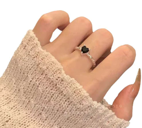 S925 Sterling Silver Black Zirconia Love Twist Ring Gift for love