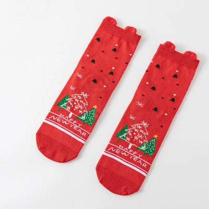 Cute Elk Cartoon Cotton Christmas Socks for New Year