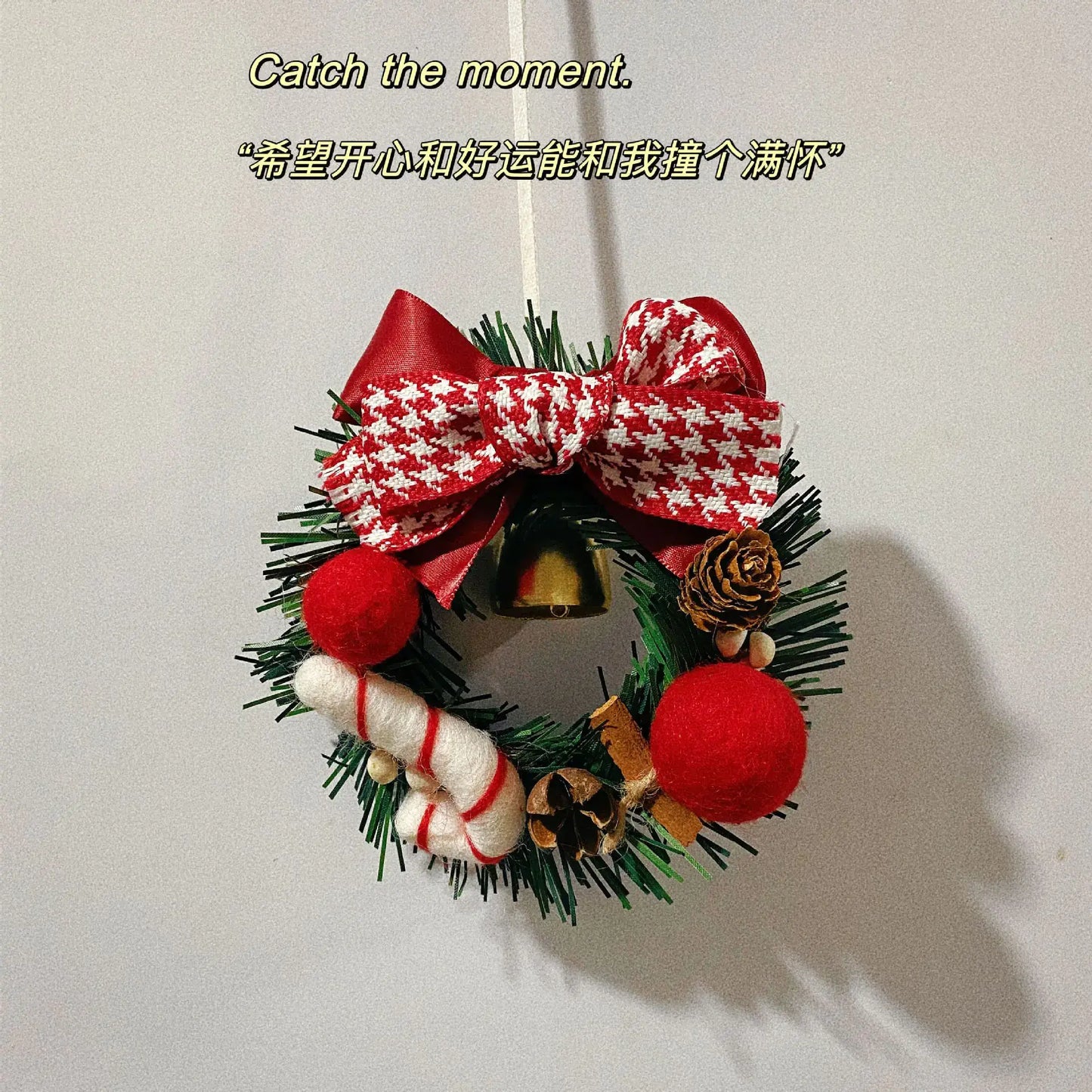 Christmas Gift Decorative Wreath for Home Decor featuring red bow, candy canes, and festive decorations.
