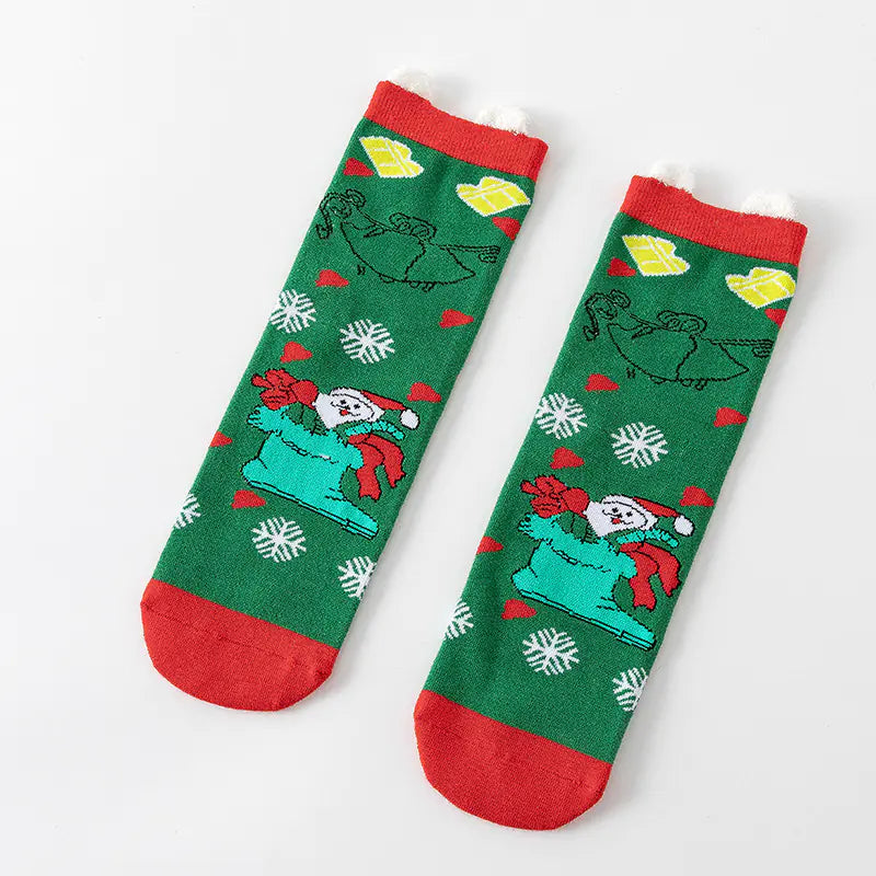Cute Elk Cartoon Cotton Christmas Socks for New Year