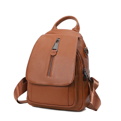 Multi-layer Anti-Theft Leather Travel Backpack for Women