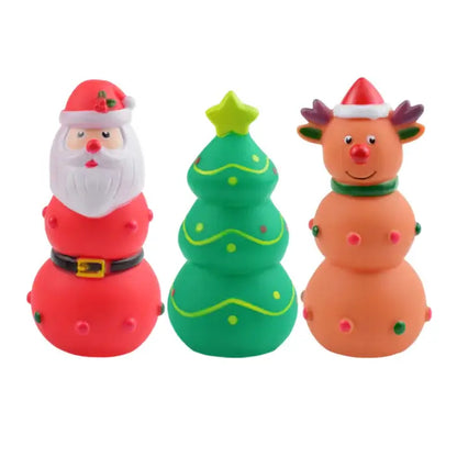 Christmas Tree Toy set featuring Santa, Christmas tree, and reindeer rubber pets toys.
