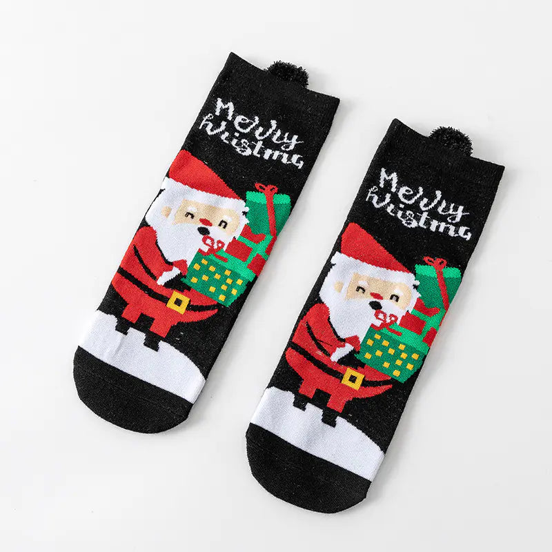 Cute Elk Cartoon Cotton Christmas Socks for New Year