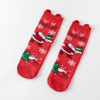 Cute Elk Cartoon Cotton Christmas Socks for New Year