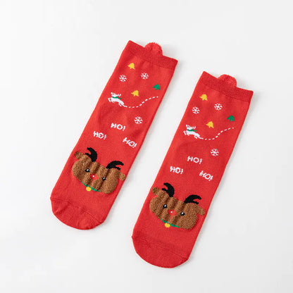 Cute Elk Cartoon Cotton Christmas Socks for New Year