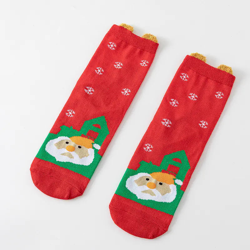 Cute Elk Cartoon Cotton Christmas Socks for New Year