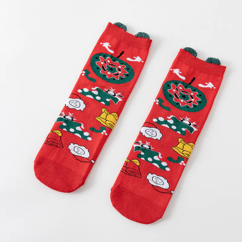 Cute Elk Cartoon Cotton Christmas Socks for New Year