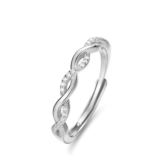 S925 Sterling Silver Adjustable Zircon Twist Ring