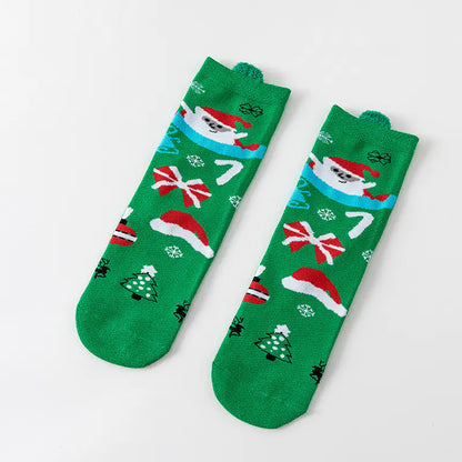 Cute Elk Cartoon Cotton Christmas Socks for New Year
