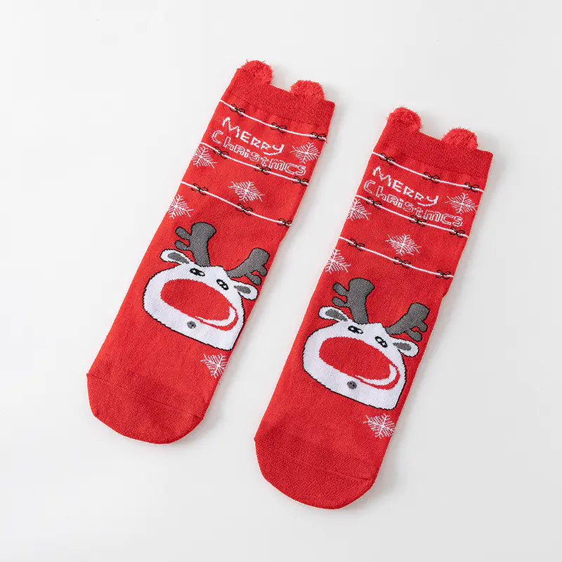 Cute Elk Cartoon Cotton Christmas Socks for New Year