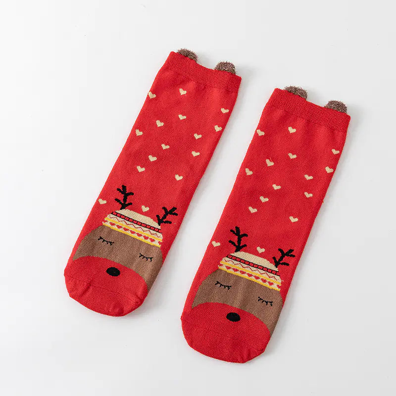 Cute Elk Cartoon Cotton Christmas Socks for New Year