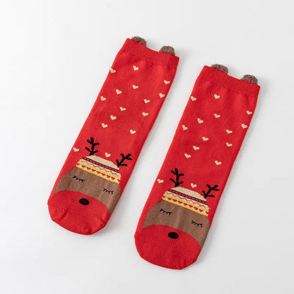 Cute Elk Cartoon Cotton Christmas Socks for New Year
