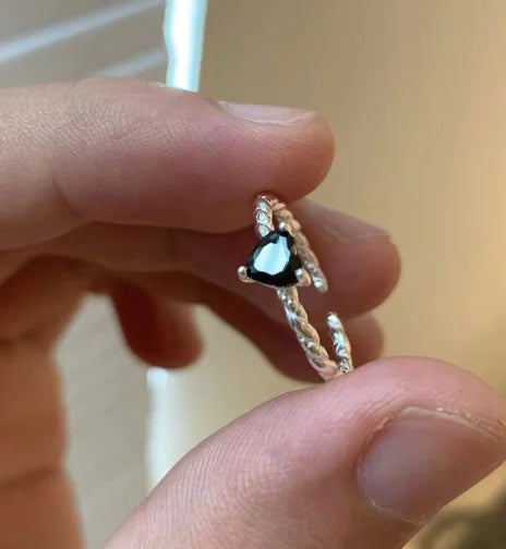 S925 Sterling Silver Black Zirconia Love Twist Ring Gift for love