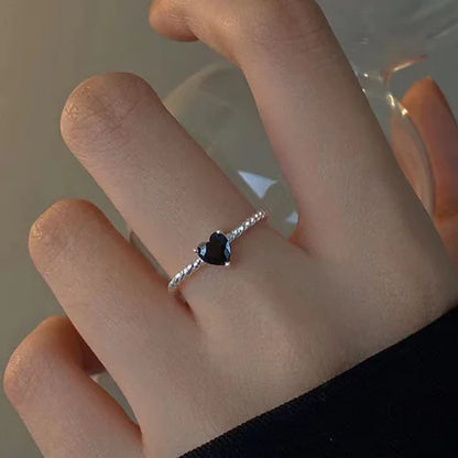 S925 Sterling Silver Black Zirconia Love Twist Ring Gift for love
